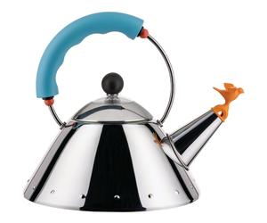 Hervidor de agua 9093 1 l, plata / azul / naranja, Alessi