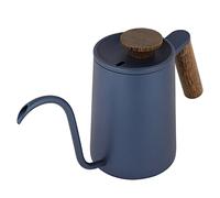 Hervidor de café para verter de 600 ml, cafetera de acero inoxidable, hervidores de té, pico de cuello de cisne para un vertido de precisión con mango de madera(Azul)