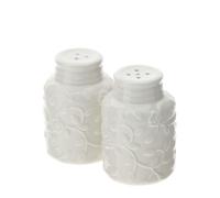 Hervit Juego de 2 saleros y pimenteros de porcelana blanca Salero y pimentero de cocina "Romance" 7,5 cm