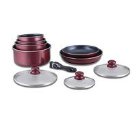 Herzberg Batería de Cocina - Batería de inducción - Juego de ollas y sartenes para todo tipo de placas - Juego de cocina con revestimiento de piedra y mango extraíble 10 piezas HG-5000 Burdeos