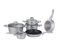 Herzberg Batería de cocina de 10 piezas, revestimiento Pierre HG8079-GRY HG8079-GRY-Aluminio forjado, limpieza fácil y resistente, transmisión rápida del calor