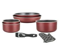 Herzberg - Batería de Cocina - Set de 3 Ollas Inducción y 2 Sartenes Antiadhesivas en Aluminio Forjado - Mangos Desmontables - Guante de Cocina Incluido - Compatible Todo Tipo de Fuegos - Burdeos