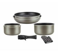Herzberg - Batería de Cocina - Set de 3 Ollas Inducción y 2 Sartenes Antiadhesivas en Aluminio Forjado - Mangos Desmontables - Guante de Cocina Incluido - Compatible Todo Tipo de Fuegos - Cobre