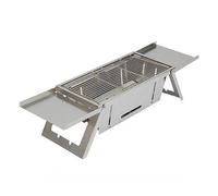 Herzberg HG-04159, Barbacoa Plegable de Acero Inoxidable, Parrilla Portátil de Mesa, 8 Orificios para una Combustión Eficiente, Estructura Soporta 15 kg, Fácil de Limpiar, Ideal para Camping