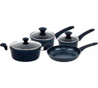 Herzberg HG-04685BLU: Juego de 7 piezas de utensilios de cocina de hierro fundido con revestimiento de mármol, color azul