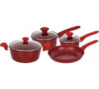 Herzberg HG-04715RED: Juego de 7 piezas de utensilios de cocina de hierro fundido con revestimiento de mármol, color rojo