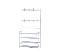 Herzberg HG03374, Perchero de entrada con zapatero, organizador de almacenamiento de 4 niveles, 8 ganchos resistentes, fácil de montar, duradero, ideal para maximizar el espacio