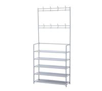 Herzberg HG03428, Perchero de entrada con zapatero de 5 niveles Blanco, con ganchos resistentes, capacidad para 20 pares de zapatos, fácil montaje, dimensiones compactas 60x26x173 cm,
