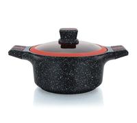 Herzberg,HGRSCAS32, Cocotte de Granito con Tapa de Vidrio, 32 cm, Ideal para Cocción Saludable, Resistente a Rayaduras, Fácil de Limpiar, Color Rojo y Negro