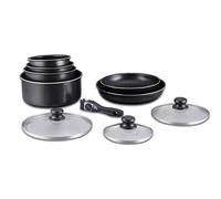 Herzberg Juego de utensilios de cocina - Juego de ollas de inducción - Juego de ollas y sartenes calientes - Juego de utensilios de cocina con revestimiento de piedra con mango extraíble 10 piezas HG-5000 Black