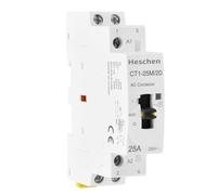 Heschen Contactor de CA modular para el hogar, CT1-25M/20, 25A, 2 polos, 2NO, dos normalmente abiertos, bobinas de 220 VAC, montaje en carril DIN de 35 mm, con interruptor de control manual