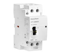 Heschen Contactor de CA modular para el hogar, CT1-32M/20, 32A, 2 polos, 2NO, dos normalmente abiertos; bobinas de 220 VAC, montaje en carril DIN de 35 mm, con interruptor de control manual
