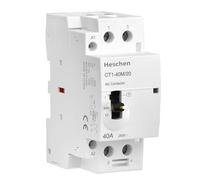 Heschen Contactor de CA modular para el hogar, CT1-40M/20, 40A, 2 polos, 2NO, dos normalmente abiertos; bobinas de 220 VAC, montaje en carril DIN de 35 mm, con interruptor de control manual