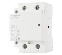 Heschen Contactor de CA para el hogar, HS1-100, Ie 100A, 2 polos 1NO 1NC, voltaje de bobina AC 220/230V, montaje en riel DIN de 35mm