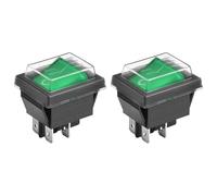 Heschen Interruptor basculante ON/OFF DPST 4 terminales luz verde 16A 250VAC con cubierta impermeable 2 unidades