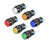 Heschen Interruptor de botón redondo de 16 mm, tipo momentáneo, 1NO 1NC, blanco rojo naranja azul verde amarillo, lámpara LED de 12 V
