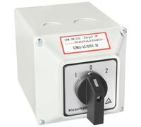 Heschen Interruptor de cambio de selector de leva giratorio universal, SZW26-63/D303.3D, 660V 63A, ON-OFF-ON 3 posiciones, 3 fases 12 terminales, con caja exterior de interruptor maestro