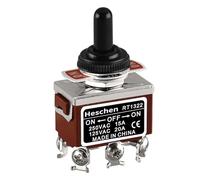 Heschen Interruptor de palanca de metal, RT1322, DPDT, mantenido, ON/OFF/ON 3 posiciones, 15A 250VAC, con cubierta impermeable, CE
