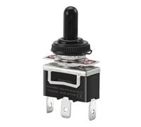 Heschen Interruptor de palanca de metal SPDT mantenido (enganche) ON/OFF/ON 3 posición 15A 250VAC CE de 3 lengüetas con tapa a prueba de agua