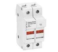 Heschen RT18-32(X) Portafusibles de 2 Polos para Fusible Cilíndrico 10x38mm | 32A 690V AC Base Seccionador con Piloto LED para Carril DIN 35mm, Ignífugo, Ideal para Instalaciones Solares e Industriales