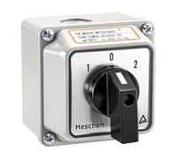 Heschen Selector de levas rotatorio universal, SZW26-20/D202.2D, 660V 20A ON-OFF-ON 3 posiciones, 2 fases 8 terminales, con interruptor principal carcasa exterior (Caja estándar)