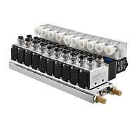 Heschen Válvula solenoide de colector de 10 espacios, 4V210-08, 24VAC, puerto PT1/4 pulgadas, 5 vías 2 posiciones, con silenciador base juego de accesorios rápidos