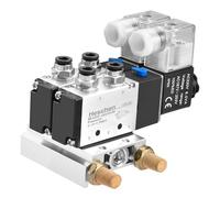 Heschen Válvula solenoide neumática eléctrica doble 4V210-08 220VAC PT1/4 5 vías 2 posiciones base de colector, silenciador, juego de accesorios rápidos
