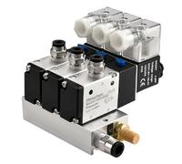 Heschen Válvula solenoide triple neumática eléctrica, 3V210-08, DC24V, PT1/4, 3/2 vías, conjunto de accesorios rápidos del silenciador base del colector