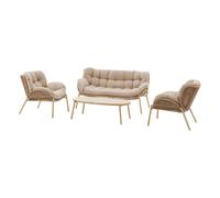 Hespéride - Conjunto de Muebles de jardín de 5 plazas Meloane Color Beige - Acero con Recubrimiento epoxi antioxidante, Resina Tejida y Cojines de poliéster hidrófugos - Sofá de 3 plazas, 2 sillones,