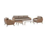 Hespéride - Conjunto de Muebles de jardín Manissa Honey - 5 plazas - Resistente a la corrosión - Resina Tejida - Fundas de Cojines extraíbles - Tejido hidrófugo - Patas Ajustables