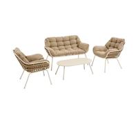 Hespéride - Conjunto de Muebles de jardín Paopao Beige Arcilla, 4 plazas, Resistente a la corrosión, Cojines cómodos, 2 sillones, 1 sofá, 1 Mesa Baja