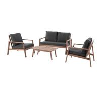 HESPERIDE - Conjunto de Muebles de jardín Tiwi de Acacia y Carbono de 4 plazas con Cojines extraíbles e Impermeables: 2 sillones, 1 sofá y 1 Mesa de Centro para terraza