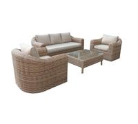 Hespéride - Mooréa Savana - Conjunto de Muebles de jardín de 5 plazas - Resistente a la oxidación - Resina Tejida - Fundas de cojín extraíbles e Impermeables - 1 sofá, 2 sillones y 1 Mesa de Centro -