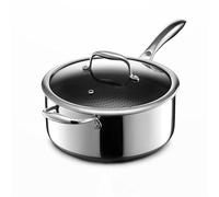 HexClad Cacerola Hybrid Antiadherente de 5 Litros con Tapa de Vidrio Templado, Asa que se Mantiene Fría, Apta para Lavavajillas, Horno hasta 480°C e Inducción, Compatible con todas las Estufas