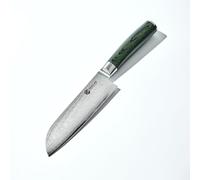 HexClad Cuchillo Santoku de 18 cm, Hoja de Acero Inoxidable de Damasco Japonés, Mango de Madera de Pakka