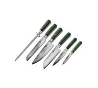 HexClad Juego de Cuchillos Esenciales de 6 Piezas, Hojas de Acero Inoxidable de Damasco Japonés, Mango de Madera de Pakka