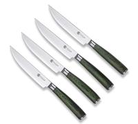 HexClad Juego de Cuchillos para Carne de 4 Piezas, Hojas de Acero Inoxidable de Damasco Japonés, Mango de Madera de Pakka