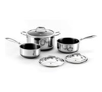 HexClad Juego de Ollas Hybrid Antiadherentes de 6 Piezas, Ollas de 2, 3 y 8 Litros con Tapas de Vidrio Templado, Apto para Lavavajillas, Horno hasta 480°C e Inducción, Compatible con todas las Estufas