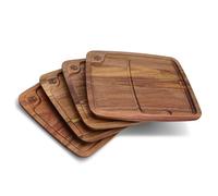 HexClad Juego de Platos para Carne de Madera Bistecca, 4 Piezas con Canal de Jugo para Carnes, Fácil de Limpiar, Liviano y Duradero