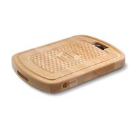 HexClad Tabla Híbrida para Cortar y Tallar de Madera de Haya con Bandeja de Goteo de Acero Inoxidable, Asa de Transporte, Zanjas para Jugo y Doble Cara