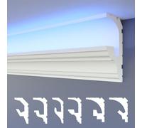 HEXIMO LED molduras de estuco 2en1, iluminación indirecta molduras de techo XPS poliestireno perfil de iluminación abombado (20,4 Metros HLED 6)