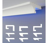 HEXIMO LED Perfil de sombra Molduras de estuco, iluminación indirecta Techo de placas de yeso de poliestireno XPS luz abocinada (10,2 Metros HLED 14)