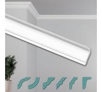 HEXIMO Molduras de Techo Modernas XPS Poliestireno Blanco, 2 Metros Cornisas Poliestireno Molduras Decorativas Molduras de Esquina (30 metros ZG27)