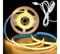 HEXJOSGL Tira de luces LED COB USB de 5 V, color blanco cálido, 3000 K, 320 LEDs/M, 8 mm de ancho, regulable, flexible, COB para TV, retroiluminación, armario, estantes de exhibición, espejo