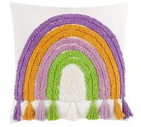Heya Home Funda de cojín de algodón capitoné con borlas arcoíris