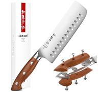 HEZHEN 18,7 cm Cuchillo Nakiri de Acero Inoxidable, Cuchillo de Cocina | Acero Alemán, Full Tang Mango de Redwood, Hoja Ancha, Multiusos Cuchillo Chef Asiático Para Rebanar Carne Cortar Verduras