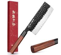 HEZHEN Cuchillo Nakiri, Estilo Japonés Cuchillo Cuchilla, Multiusos Cuchillo Chef Asiático Para Rebanar Carne Cortar Verduras, Mango Octagonal Ergonómico De Madera De Secoya