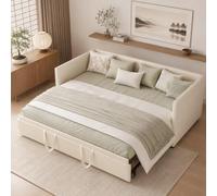 HFASD Sofá cama 90/180 x 200 cm, cama individual extensible, cama nido de la misma altura con cama de invitados, sofá de 2 plazas con función de dormir, cama juvenil, terciopelo, sin colchón, beige