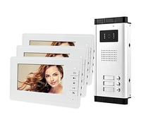 HFeng 7 '' Intercom videoportero Sistema de Sistema 700TVL Visión Nocturna Cámara Exterior Timbre para 3 Apartamentos, 1 cámara + 3 monitores