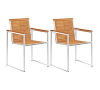 HFMDRMU Sillas de jardín de madera de acacia con cojín, 2 unidades, madera maciza de acacia y acero inoxidable 304, sillones robustos para terraza y jardín